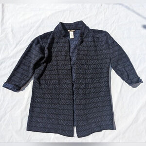 Chiaramente Women's Woven Wool Long Cardigan Blue Black Medium Made in Italy  LG